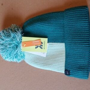 All in Motion NWT two tone teal knit hat fleece lining one size pom pom